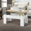 Lift Coffee Table Pop Up Cocktail Table with Hidden Compartments and Shelves White/Brown