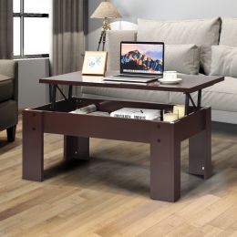 Lift Coffee Table Pop Up Cocktail Table with Hidden Compartments and Shelves White/Brown (Color: Brown, Material: MDF)