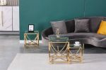 3 Pieces Gold Square Nesting Glass End Tables- Small Coffee Table Set- Stainless Steel Small Coffee Tables with Clear Tempered Glass- 18" Modern Minim