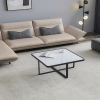 Minimalism Square coffee table; Black metal frame with sintered stone tabletop