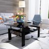 Rectangle Black Glass Coffee Table; Clear Coffee Table; Modern Side Center Tables for Living Room; Living Room Furniture