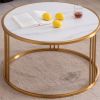 Sintered stone round coffee table with golden stainless steel frame