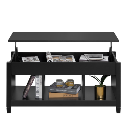 Lift Top Coffee Table; 41" X 19.5" Rising Dining Table w/4' Depth Hidden Storage Compartment & 3 Open Shelves; Coffee Table Lift Top for Reception & L (Color: as Pic)