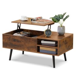 39.4 Inch Lift Top Coffee Table with Storage Shelf and Hidden Compartment; Wooden Rising Coffee Tabletop Computer Table for Living Room and Reception (Color: as Pic)