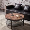 2-Tier Single Panel Round Coffee Table for Living Room and Bedroom; with 3D Texture Metal Frame and Mesh