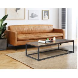 43.3in Modern Industrial Style Rectangular Wood Grain Top Coffee Table w/ Metal Frame (Color: as Pic)