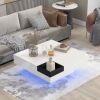 ON-TREND Modern Minimalist Design 31.5*31.5in Square Coffee Table with Detachable Tray and Plug-in 16-color LED Strip Lights Remote Control for Living