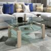 Rectangle Walnut Glass Coffee Table, Clear Coffee Table,Modern Side Center Tables for Living Room, Living Room Furniture