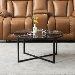 Cross Legs Glass Coffee Table with Metal Base (Color: Black)