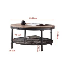 WESOME 2-Tier Single Panel Round Coffee Table for Living Room and Bedroom;  with 3D Texture Metal Frame and Mesh (Color: Walnut)