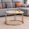 Sintered stone round coffee table with golden stainless steel frame