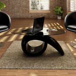 vidaXL Coffee Table with Oval Glass Top High Gloss Black (Color: Black)