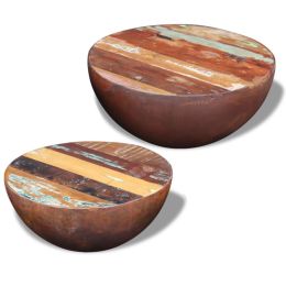 vidaXL Two Piece Bowl Shaped Coffee Table Set Solid Reclaimed Wood (Color: Brown)