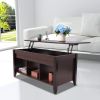 Lifting coffee table with cabinet-dark coffee color