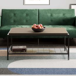 Collis Industrial Rectangle Wood and Metal Coffee Table (Color: Ash, Material: Wood, Metal)