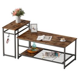 41.7 inch Coffee Table & End table Set (Color: Rustic, Material: Wood Composite, Metal)