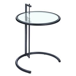 Temepered glass stainless steel small coffee table (Color: Black color)