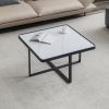 Minimalism Square coffee table; Black metal frame with sintered stone tabletop