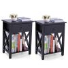 X-shaped bedside table with single drawer coffee table for bedroom living room - Set of 2