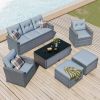 6-piece All-Weather Wicker PE rattan Patio Outdoor Dining Conversation Sectional Set with coffee table, wicker sofas, ottomans, removable cushions