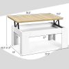 Lift Coffee Table Pop Up Cocktail Table with Hidden Compartments and Shelves White/Brown