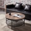 WESOME 2-Tier Single Panel Round Coffee Table for Living Room and Bedroom;  with 3D Texture Metal Frame and Mesh