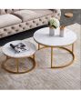 Modern Nesting coffee table; golden metal frame with marble color top-31.5"