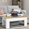 Lift Coffee Table Pop Up Cocktail Table with Hidden Compartments and Shelves White/Brown