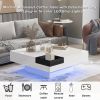 ON-TREND Modern Minimalist Design 31.5*31.5in Square Coffee Table with Detachable Tray and Plug-in 16-color LED Strip Lights Remote Control for Living