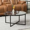 Cross Legs Glass Coffee Table with Metal Base