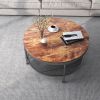 2-Tier Single Panel Round Coffee Table for Living Room and Bedroom; with 3D Texture Metal Frame and Mesh