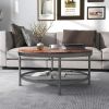 2-Tier Single Panel Round Coffee Table for Living Room and Bedroom; with 3D Texture Metal Frame and Mesh