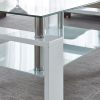 Artisan Center Coffee Table, Tempered Glass Top Stainless Steel Legs for Living Room, 37"Lx22"Dx16"H