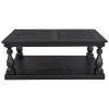 Rustic Floor Shelf Coffee Table with Storage; Solid Pine Wood