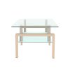 Rectangle Walnut Glass Coffee Table, Clear Coffee Table,Modern Side Center Tables for Living Room, Living Room Furniture