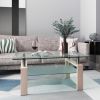 Rectangle Walnut Glass Coffee Table, Clear Coffee Table,Modern Side Center Tables for Living Room, Living Room Furniture