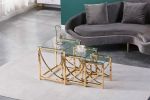 3 Pieces Gold Square Nesting Glass End Tables- Small Coffee Table Set- Stainless Steel Small Coffee Tables with Clear Tempered Glass- 18" Modern Minim