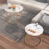 Marble Coffee Table End table 12-gon Shape;  25.6 " White Artificial Marble Top and Black Metal Legs can be used in living room;  outdoor;  anti-tip