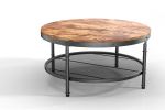 2-Tier Single Panel Round Coffee Table for Living Room and Bedroom; with 3D Texture Metal Frame and Mesh