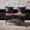 2-Tier Single Panel Round Coffee Table for Living Room and Bedroom; with 3D Texture Metal Frame and Mesh