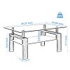 Rectangle Walnut Glass Coffee Table, Clear Coffee Table,Modern Side Center Tables for Living Room, Living Room Furniture