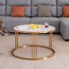 Sintered stone round coffee table with golden stainless steel frame