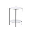 2-layer End Table with Tempered Glass and Marble Tabletop;  Round Coffee Table with  Metal Frame for Bedroom Living Room Office