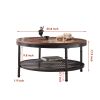 2-Tier Single Panel Round Coffee Table for Living Room and Bedroom; with 3D Texture Metal Frame and Mesh