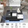 Modern Minimalist Design 31.5*31.5in Square Coffee Table with Detachable Tray and Plug-in 16-color LED Strip Lights Remote Control for Living Room