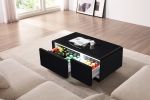 Modern Smart mini Coffee Table with Built in Fridge, Outlet protection,Wireless charging module,Mechanical temperature control,Power socket,USB interf