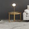 Modern coffee table; Golden metal frame with round tempered glass tabletop