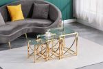 3 Pieces Gold Square Nesting Glass End Tables- Small Coffee Table Set- Stainless Steel Small Coffee Tables with Clear Tempered Glass- 18" Modern Minim