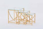 3 Pieces Gold Square Nesting Glass End Tables- Small Coffee Table Set- Stainless Steel Small Coffee Tables with Clear Tempered Glass- 18" Modern Minim