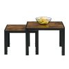 Nesting Coffee Table Set of 2;  Square Modern Stacking Table with Wood Finish for Living Room